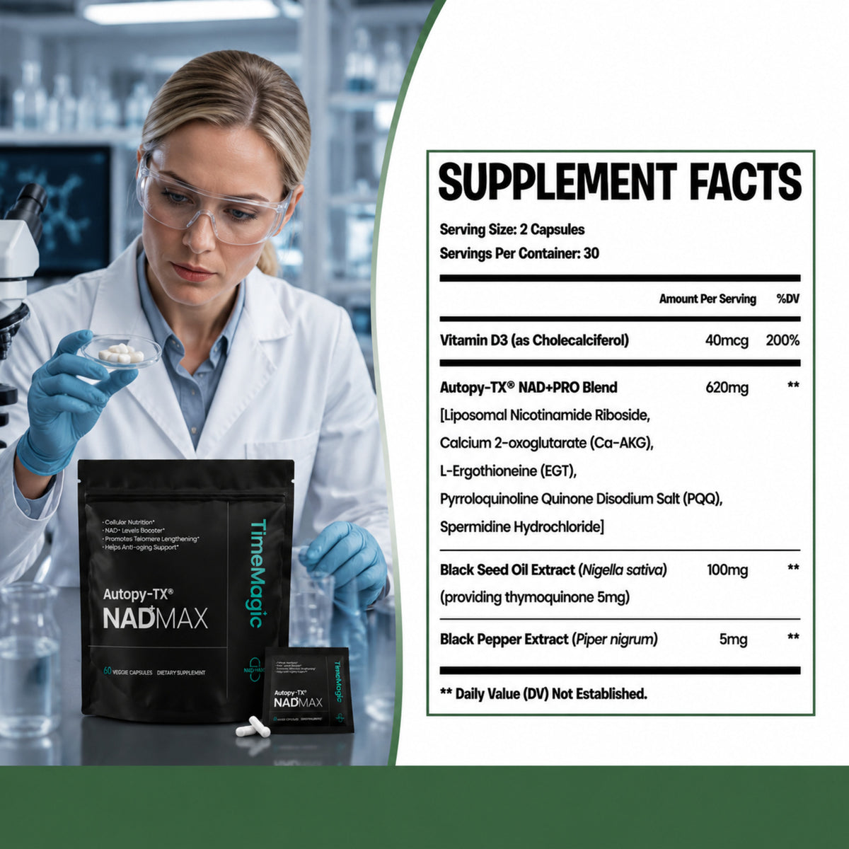 TimeMagic NAD+MAX 8-in-1 Cellular & Skin Health Supplement